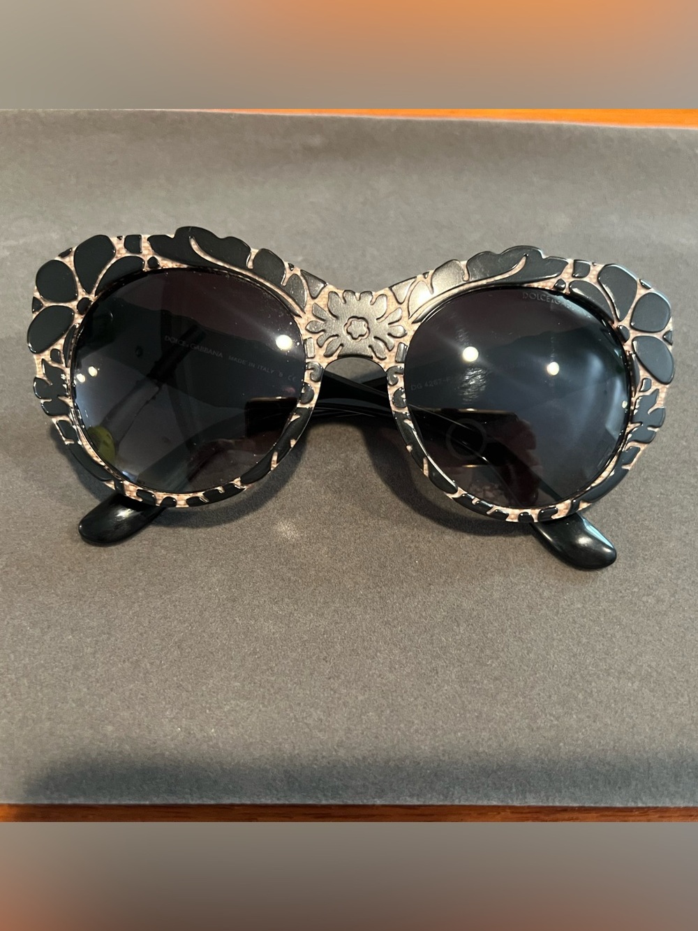 Dolce & Gabbana Black and Cream Ornate Cat‎ Eye Sunglasses